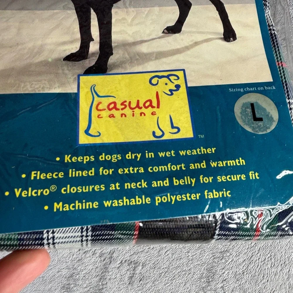 Casual Canine‎ Waterproof Plaid Blanket Coat Dog Size L Green Blue Fleece Lined